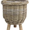 Van Der Leeden Rattan-Topf Mit Füßen, Rund, Grau, Ca. Ø34/H40 Cm